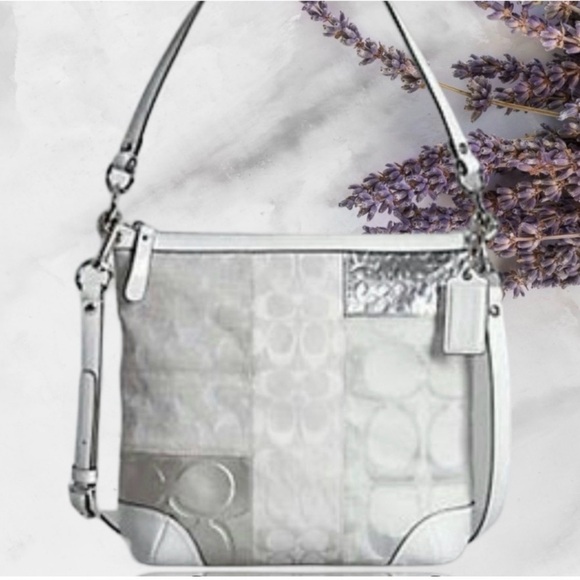 Coach Handbags - Coach White and Silver Patchwork Shoulder Bag
